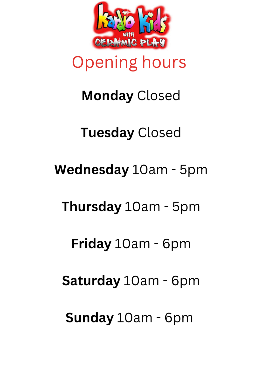 Opening hours Kardio Kids